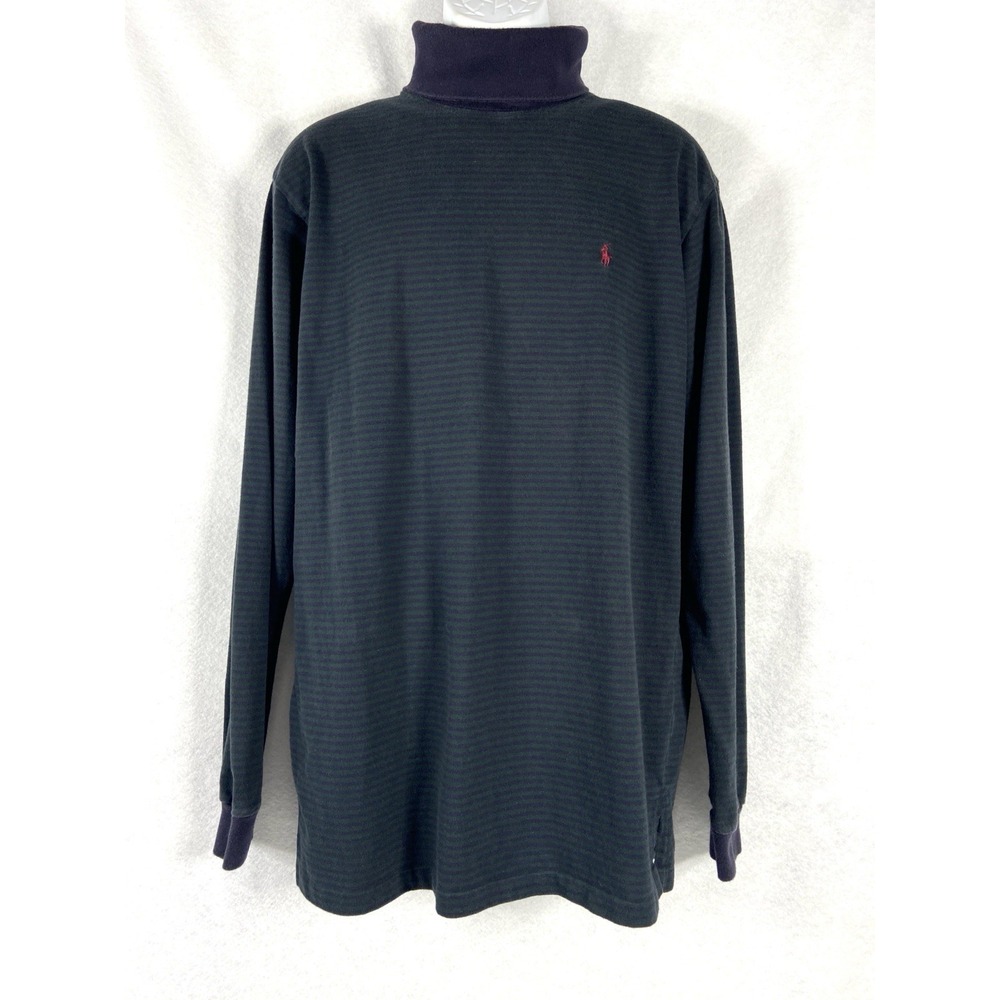 Vintage Polo Ralph Lauren Mens Turtleneck Shirt Large Green Striped Long Sleeve